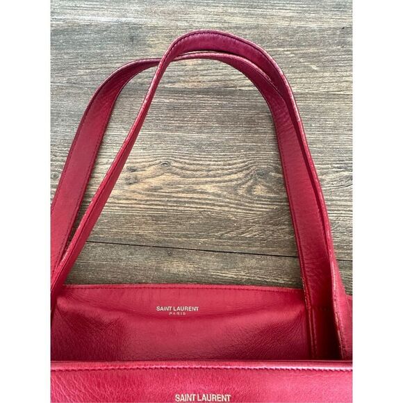 Saint Laurent Paris Red Leather & Suede Reversible tote bag with pouch - Authent - Picture 4 of 15